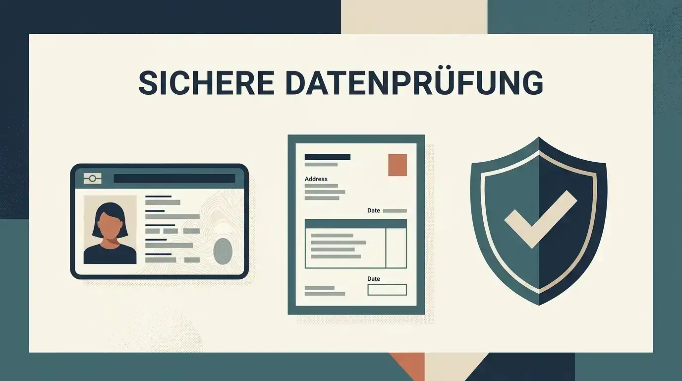 Identitätsprüfung mit Ausweis, Adressnachweis und Schutzsymbol